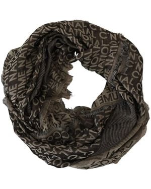 CoSTUME NATIONAL Logo-Print Frayed Scarf - Black