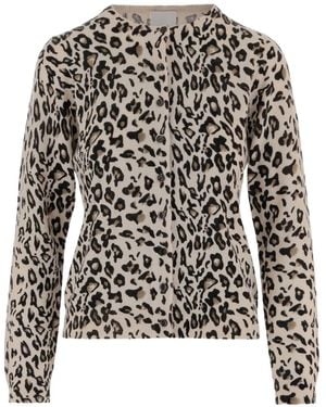 Allude Leopard-Print Crew-Neck Cardigan - Black
