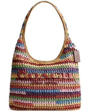 COACH Brooklyn Striped Woven Tote Bag - White