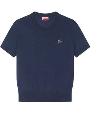 KENZO Flower-Badge Short-Sleeve T-Shirt - Blue