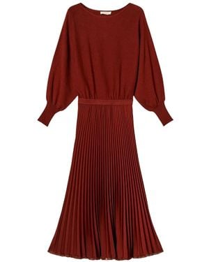 Twinset Long Knit And Pleated Crêpe Dress - Red