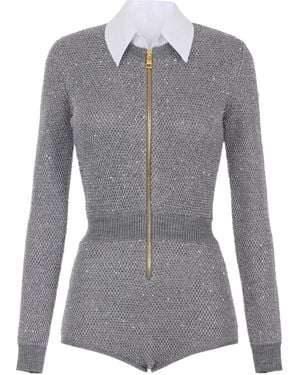 Elisabetta Franchi スパンコール ニットジャンプスーツ - グレー