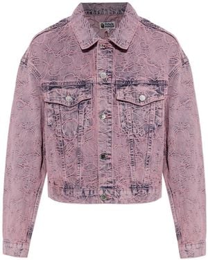 A Bathing Ape Line Camo Patterned Denim Jacket - Purple