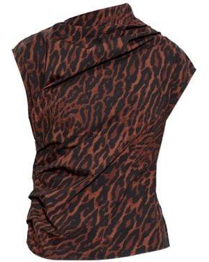 Ganni Leopard-Print Draped Top - Brown