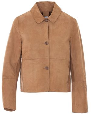 Bully Frontal-Button Suede Jacket - Brown
