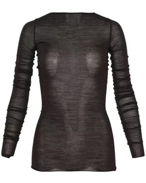 Rick Owens Sheer Ruched-Sleeve Top - Black