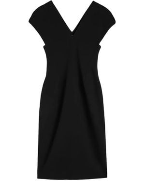 Jil Sander Wool Sablé V-Neck Dress - Black