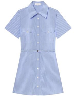 FRAME Striped-Pattern Belted Mini Dress - Blue