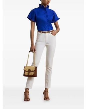 Ralph Lauren Ruffle-Trim Short-Sleeve Shirt - Blue