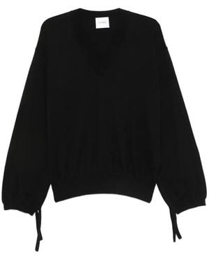 Nude Tie-Cuff V-Neck Jumper - Black