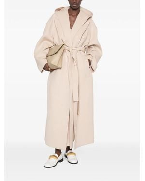 Sportmax Hooded Belted Wool Coat - Natural