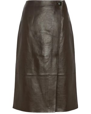 Yves Salomon Leather Panel Midi Skirt - Brown