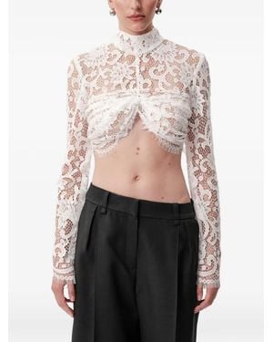 Concepto Mist Lace Long-Sleeved Cropped Blouse - Black