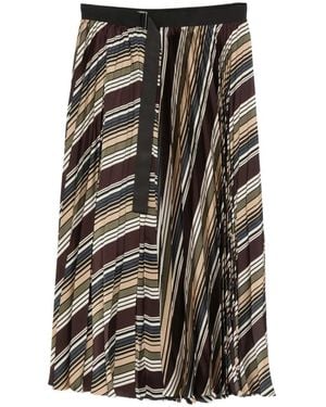 Sacai Striped Pleated Midi Skirt - Brown