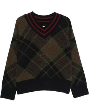 Barbour Argyle-Knit V-Neck Sweater - Black