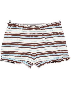 Posse Nadine Ruffled Striped Shorts - White