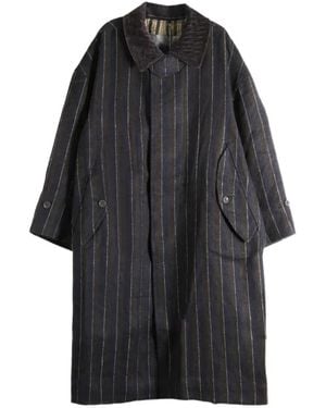 Ziggy Chen Pinstripe-Pattern Corduroy-Collar Jacket - Black