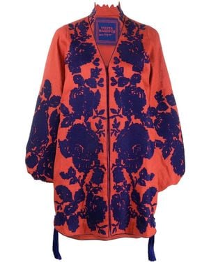 Yuliya Magdych Floral-Jacquard Linen Minidress - Red