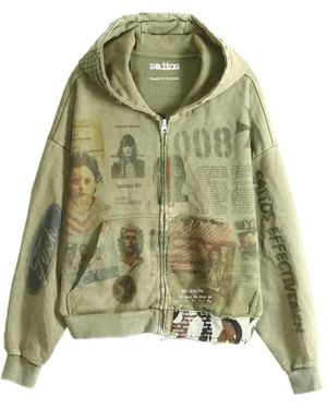 SAITOS Ghost Image Distressed Zip-Up Hoodie - Green