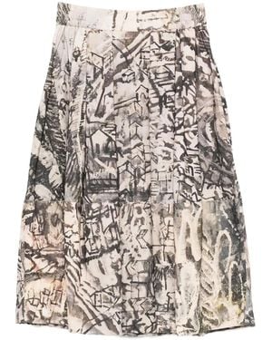 TALKING WALLS Corduroy Printed Midi Skirt - Natural