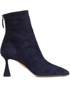 Aquazzura Amore 75 Suede Almond-Toe Ankle Boots - Blue