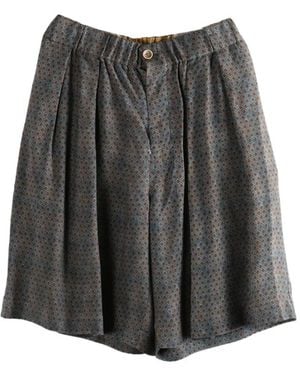 Uma Wang Geometric-Pattern Pleated Shorts - Grey