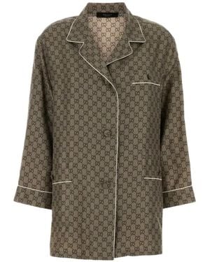 Gucci Zijden Overhemd Met Gg-Print - Groen