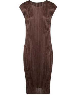 Pleats Please Issey Miyake Pleated Cap-Sleeve Dress - Brown