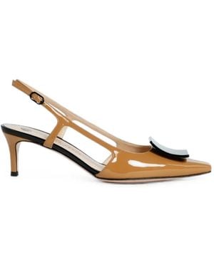 Roberto Festa Kimera Squared-Accessory Slingback Heeled Court Shoes - Metallic