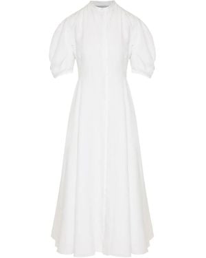 Gabriela Hearst Robe Plissée À Manches Bouffantes - Blanc