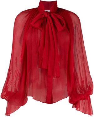 Atu Body Couture Balloon-Sleeve Chiffon Blouse - Red