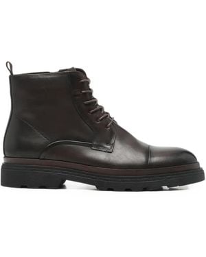 SERGIO MORETTI FIRENZE Lace-Up Leather Biker Boots - Black