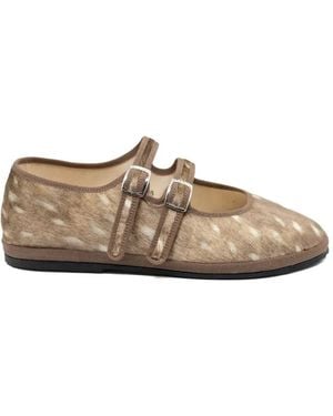 Gondolina Deer-Print Double-Strap Ballet Flats - White