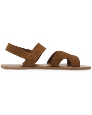 Groundies Juno Suede Touch-Strap Flat Sandals - Brown