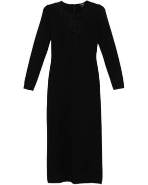 Giambattista Valli Lace-Insert Long-Sleeve Midi Dress - Black