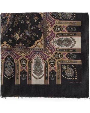 Etro Ausgefranster Schal Mit Paisley-Print - Schwarz