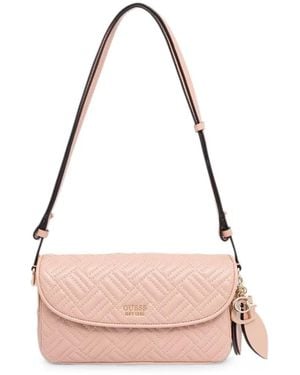 Guess Sally Quilted Logo-Charm Shoulder Bag - Pink