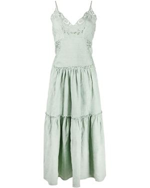 Alberta Ferretti Embroidered Tiered Midi Dress - Green