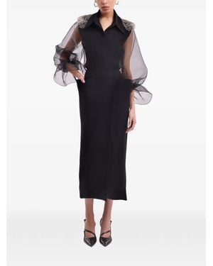 Gemy Maalouf Beaded-Shoulder Puff-Sleeve Top - Black