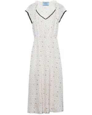Prada Floral-Print Pongé Dress - White