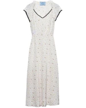 Prada Floral-Print Pongé Dress - White