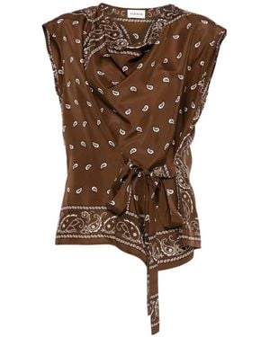 P.A.R.O.S.H. Bandana Print Tie Blouse - Brown