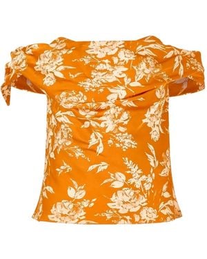 Rosie Assoulin Can'T Bare It Off-Shoulder Printed Top - Orange