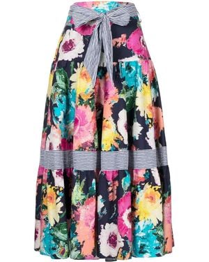 Talbot Runhof Falda Midi Con Estampado Floral - Rojo