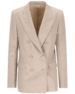 Tagliatore Double-Breasted Peak-Lapels Blazer - Natural