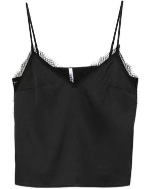 Imperial Lace-Trim V-Neck Top - Black