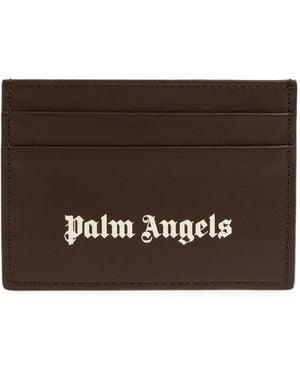 Palm Angels Logo-Print Leather Card Holder - Brown