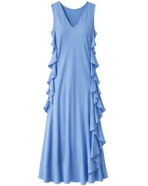 Silk95five Vestido Midi Con Cuello En V Y Volantes - Azul