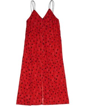 Bimba Y Lola Button-Up Polka-Dot Maxi Dress - Red