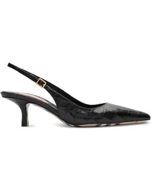 Burberry Crocodile-Effect Leather Dame Slingback Pumps - Black
